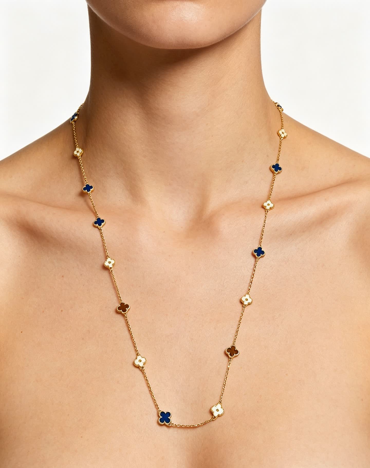 Van Cleef & Arpels Vintage Alhambra Yellow Gold Enamel Necklace